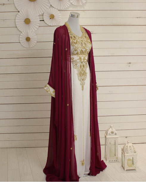 Pink and White Georgette Embroidered Party Wear Kaftan