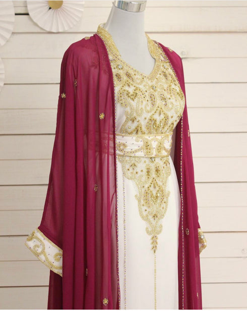 Maroon and White Georgette Zari Work Kaftan
