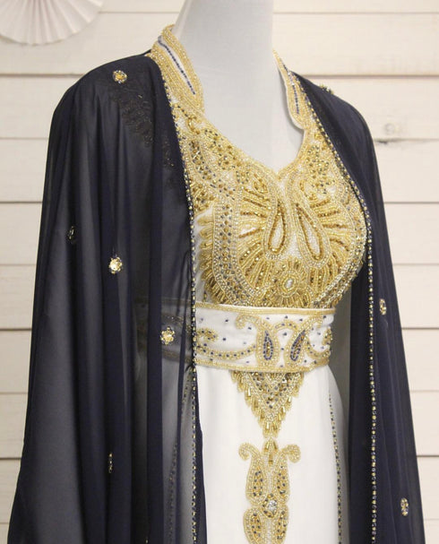 Black and White Georgette Zari Work Kaftan Dress