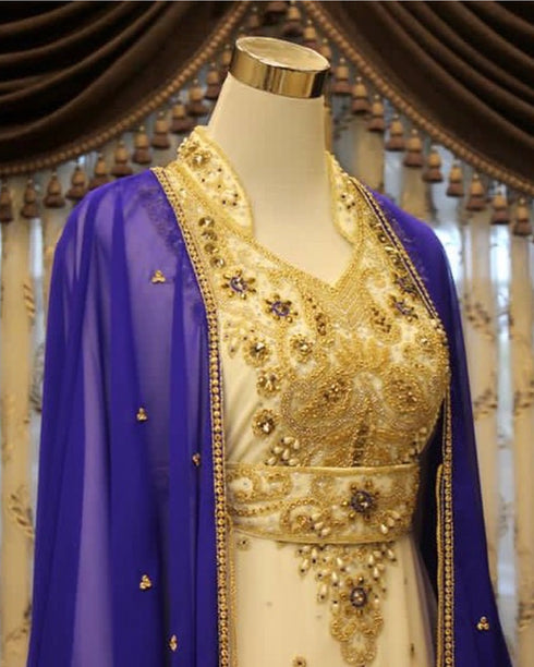 Royal Blue and White Georgette Zari Work Kaftan