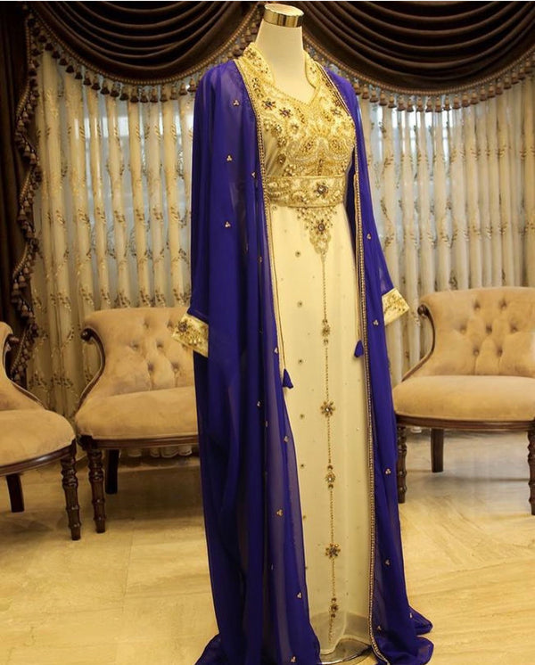Royal Blue and White Georgette Zari Work Kaftan
