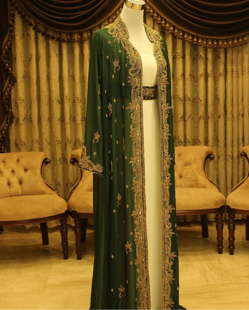 Green and White Eid Kaftan for Women