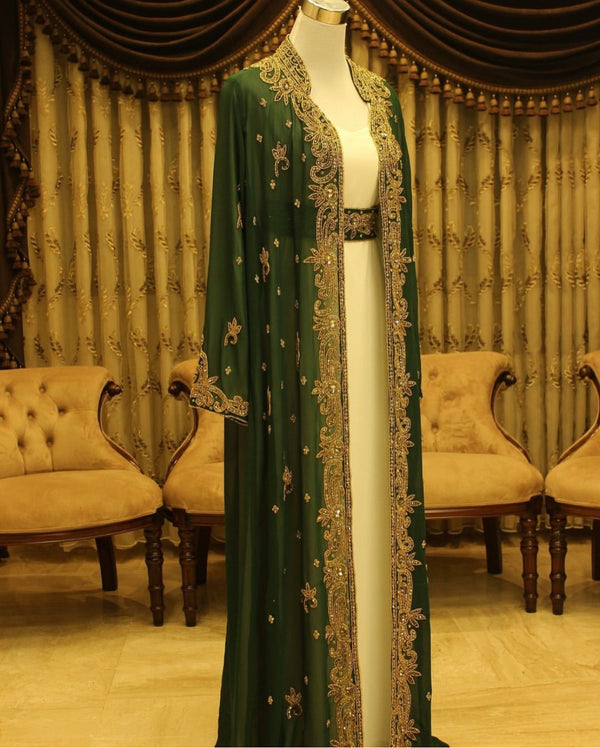 Green and White Eid Kaftan for Women