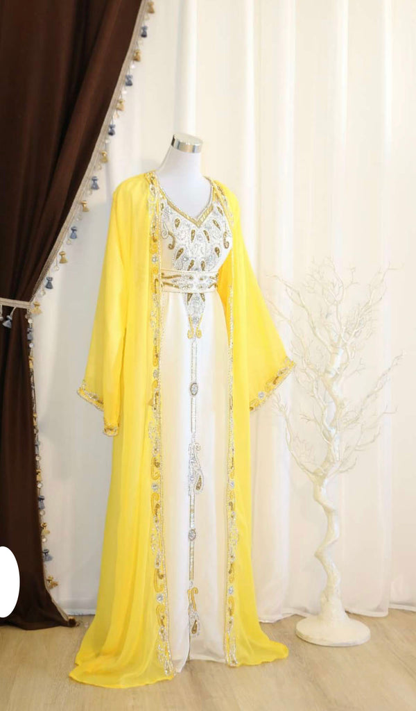 Gold & White Handcrafted Zari work Stitched Dress Georgette Kaftan Party Wear Wedding Dresses