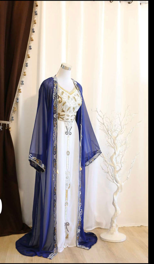 Blue and White Georgette Zari Work Kaftan