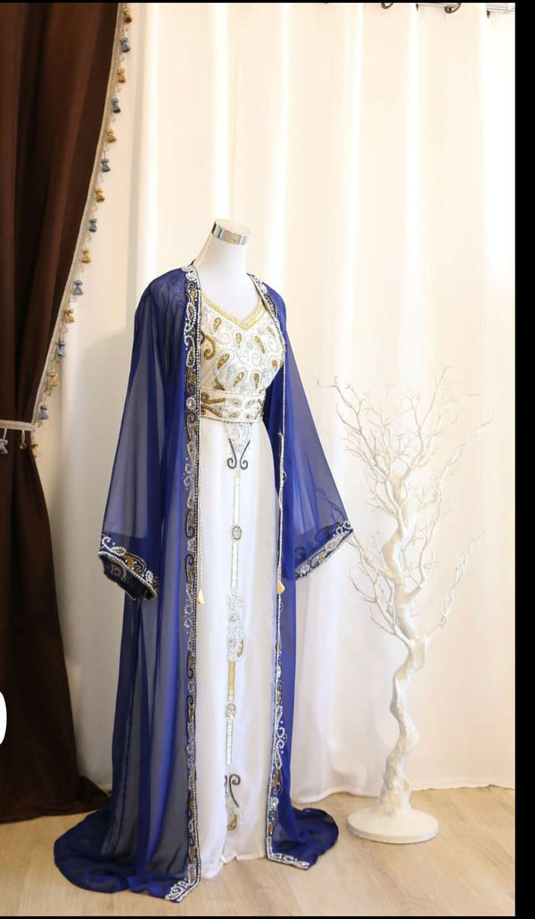 Blue and White Georgette Zari Work Kaftan