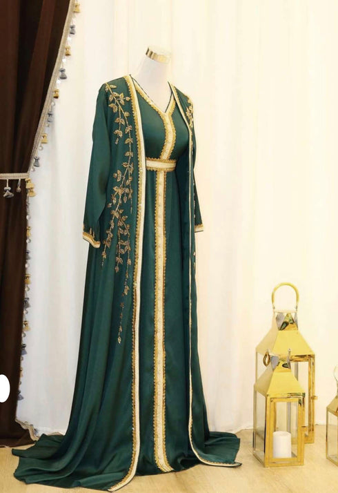 Green and White Wedding Kaftan for Women