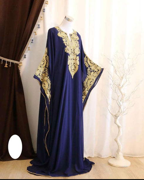 Navy-Blue Handcrafted Zari work Stitched Dress Georgette Kaftan Party Wear Wedding Dresses