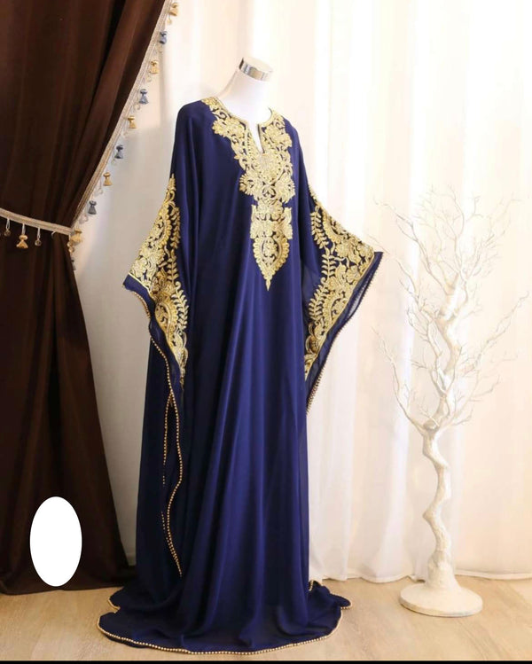 Navy-Blue Handcrafted Zari work Stitched Dress Georgette Kaftan Party Wear Wedding Dresses
