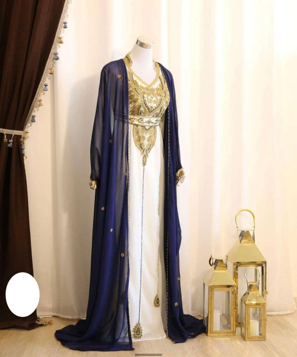 Navy-Blue & White Handcrafted Zari work Stitched Dress Georgette Kaftan Party Wear Wedding Dresses
