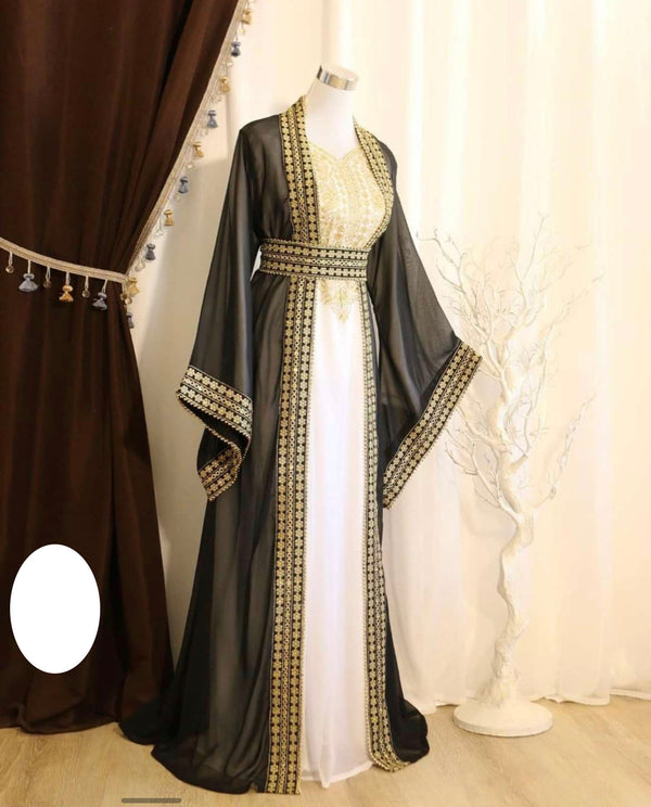 Zari Work Kaftan for Women in Black Georgette