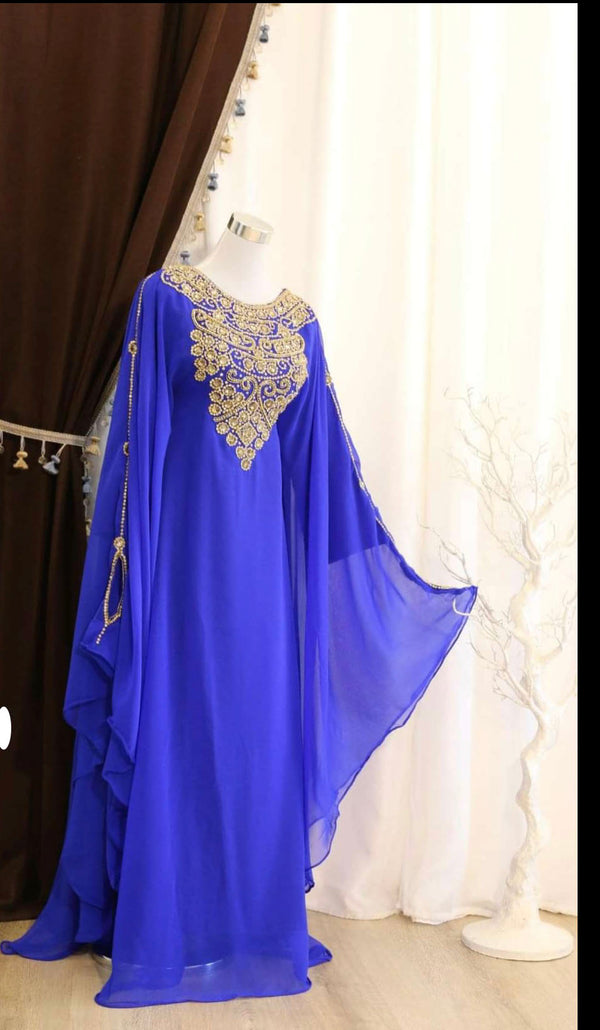 Royal-Blue Handcrafted Zari work Stitched Dress Georgette Kaftan Party Wear Wedding Dresses