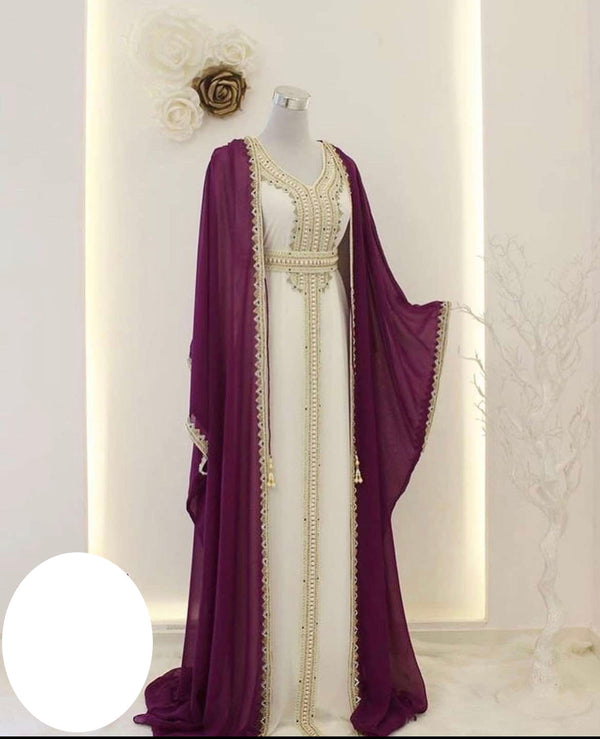 Purple and White Kaftan In Georgette and Zari Work