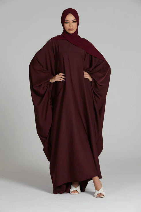 Maroon Crepe Plain Abaya for Women