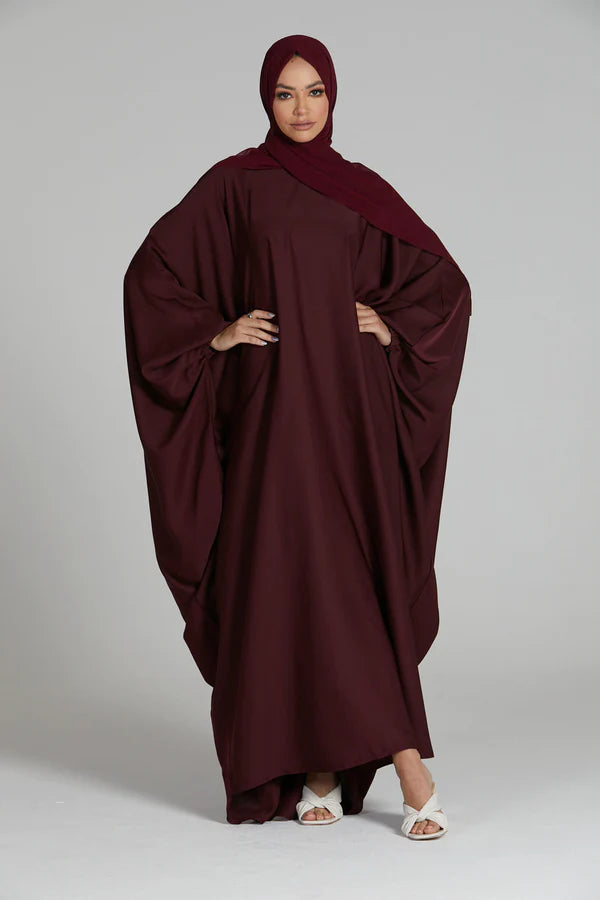 Maroon Crepe Plain Abaya for Women