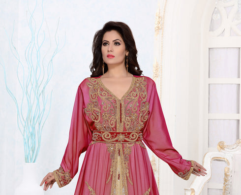 Maroon Georgette Beads and Zari Work Kaftan for Festivals