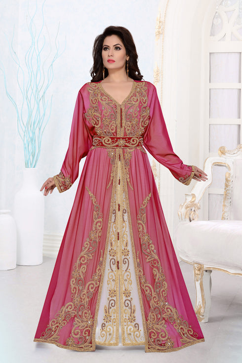 Maroon Georgette Beads and Zari Work Kaftan for Festivals