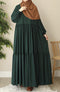 Bottle Green Closed Abaya with Buttons, Umbrella GatherFlare, and Matching Belt .