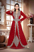 Maroon color luxurious Handmade Moroccan Kaftan with hijjab