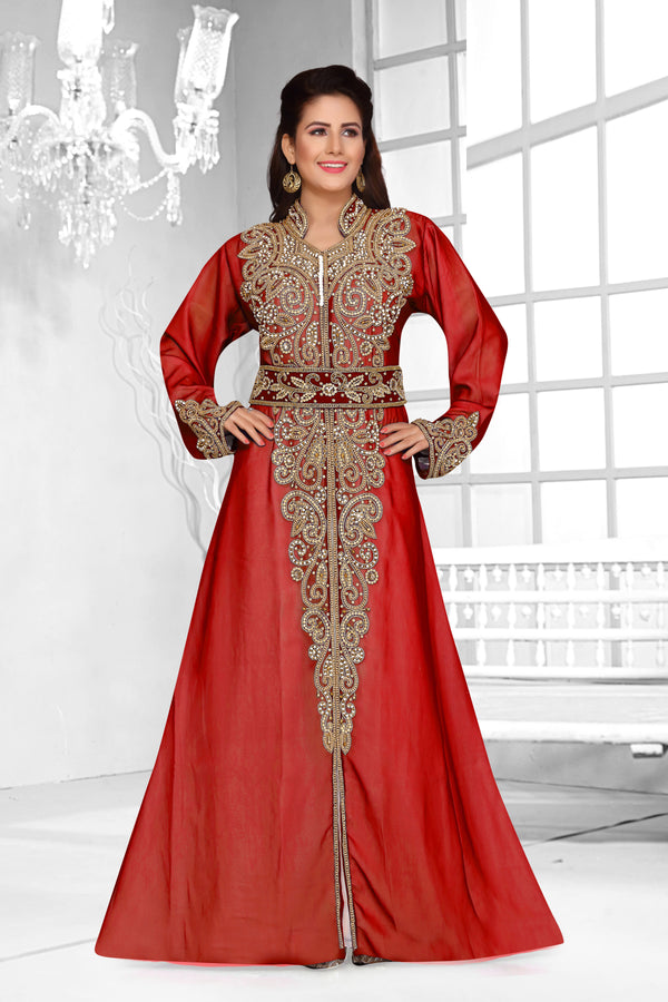 Maroon & White color luxurious Full Sleeves Handmade Moroccan Kaftan .