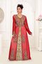 Maroon & White color luxurious Handmade Moroccan Kaftan with hijjab