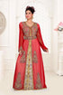 Maroon & White color luxurious Handmade Moroccan Kaftan with hijjab