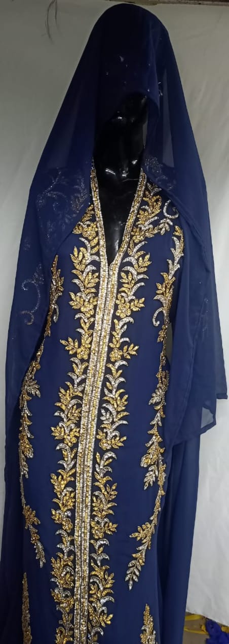 Navy Blue Royal Islamic Kaftan Beach Fancy Modern Floor Length Long Sleeve For Women Dress