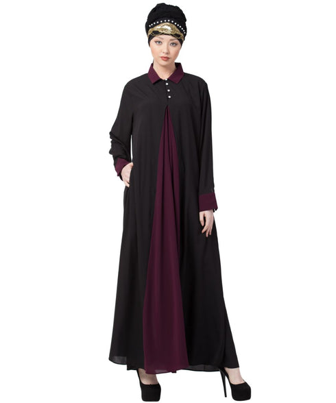 Nazneen Contrast Yoke Black/Purple Casual Abaya