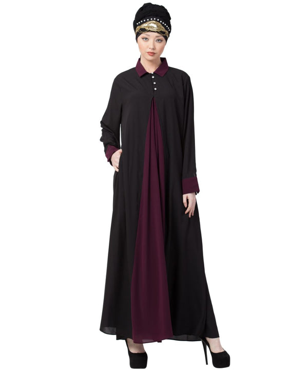 Nazneen Contrast Yoke Black/Purple Casual Abaya