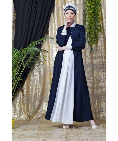 Nazneen Contrast Yoke Black/White Casual Abaya