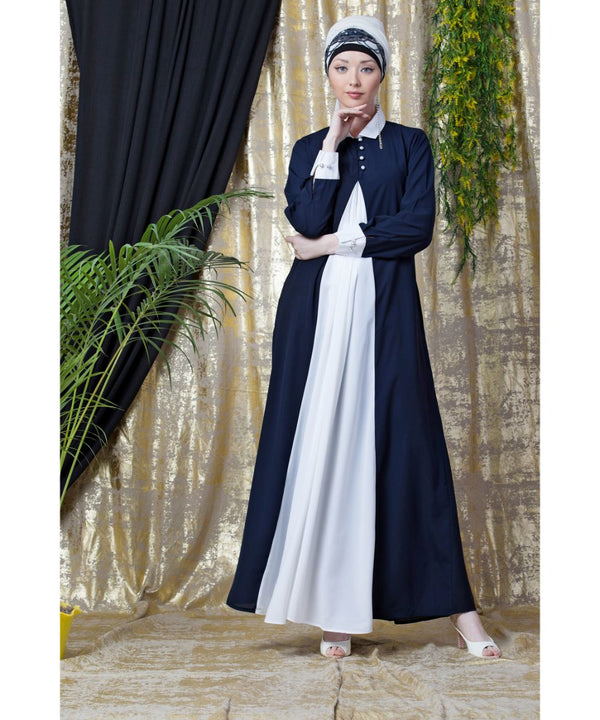 Nazneen Contrast Yoke Black/White Casual Abaya