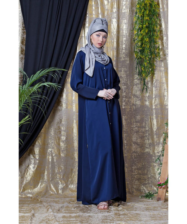 Blue Nazneen Decorative Button Front Open Nida Abaya
