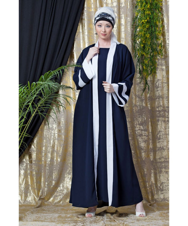 Blue Nazneen Contrast Band With Inner Dubai Kaftan
