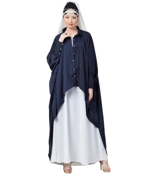 Blue Nazneen Front Open Shirt Kaftan With Inner Casual Abaya