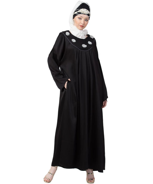 Black Nazneen Scallop Yoke Bohemian Casual Abaya