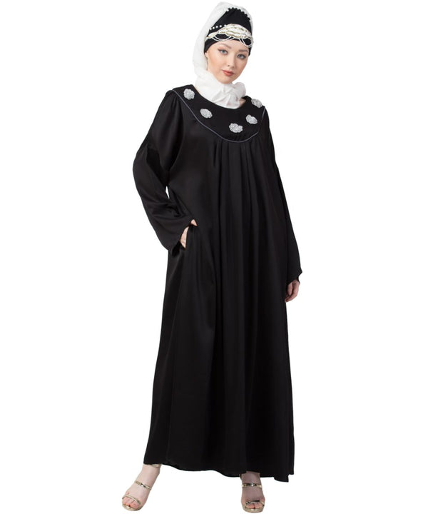 Black Nazneen Scallop Yoke Bohemian Casual Abaya