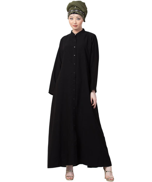 Black Nazneen Front Open Chinese Collar Casual Abaya