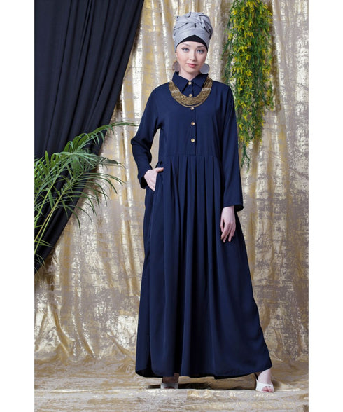 Blue Nazneen Shirt Collar Executive Abaya