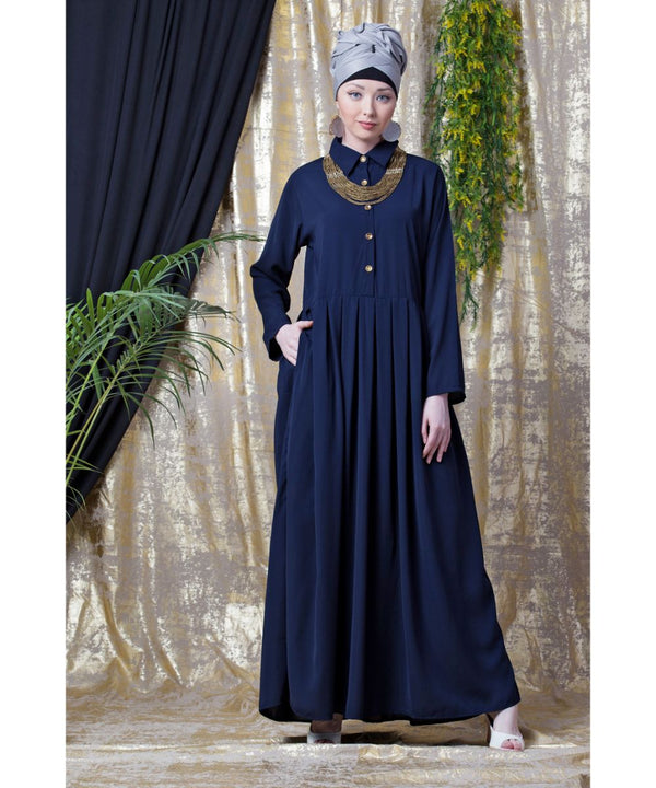 Blue Nazneen Shirt Collar Executive Abaya