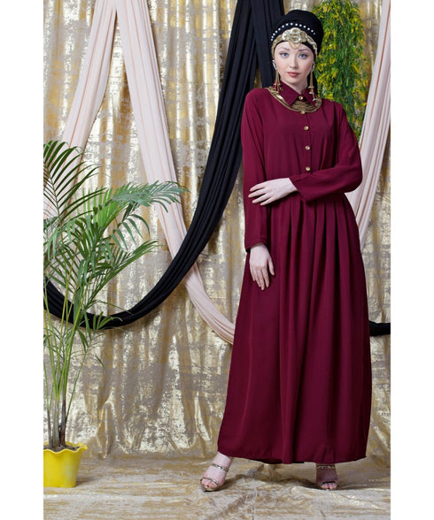 Maroon Nazneen Shirt Collar Executive Abaya