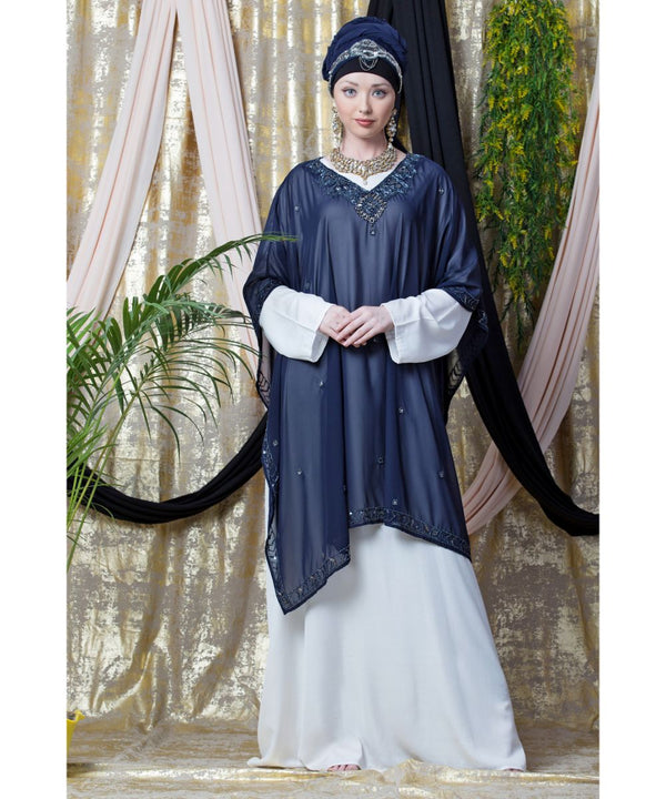 Blue Nazneen Double Layer Embellished Party Abaya