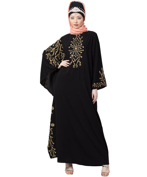 Black Nazneen Embroidered Butterfly Sleeve Party Abaya