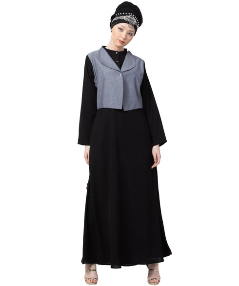 Black Nazneen Extra Contrast Jacket Executive Abaya