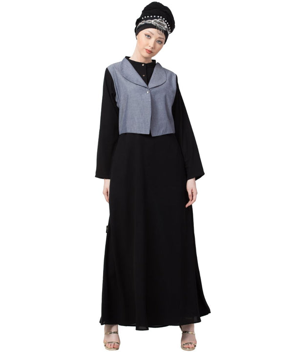 Black Nazneen Extra Contrast Jacket Executive Abaya