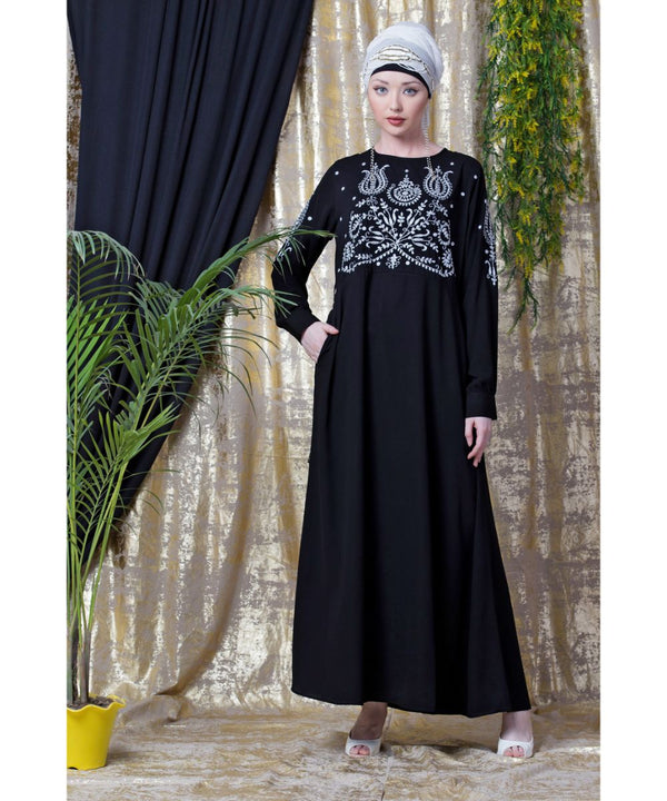 Black Nazneen Embroidered Party Abaya
