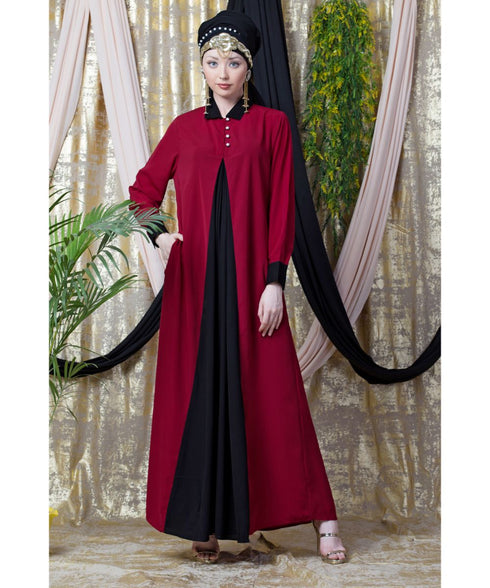 Maroon Nazneen Contrast Yoke Black/Peach Casual Abaya
