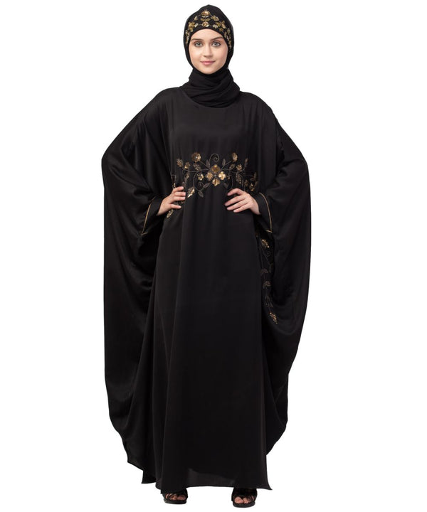 Nazneen Hand work across front Antique Brass embroidery Nida Kaftan