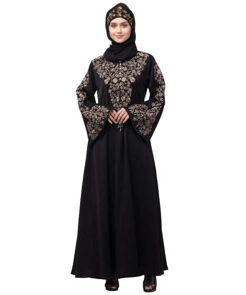 Nazneen Neck and Sleeve Resham Embroidered A line Party Abaya