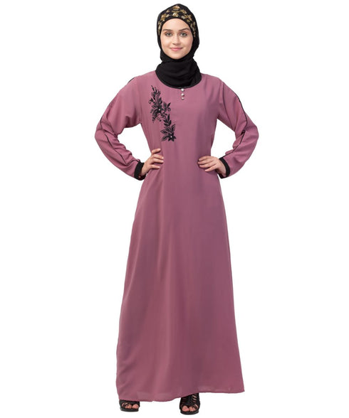 Nazneen side embroidery contrast piping Abaya