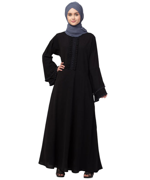 Nazneen Pleats and Beads with Bell sleeve Abaya